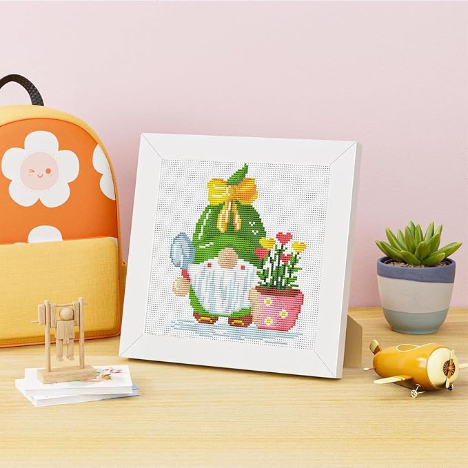 VIGEGU Gnome Cross Stitch Kits for Beginners, Flowers Stamped Cross Stitch for - Image 2