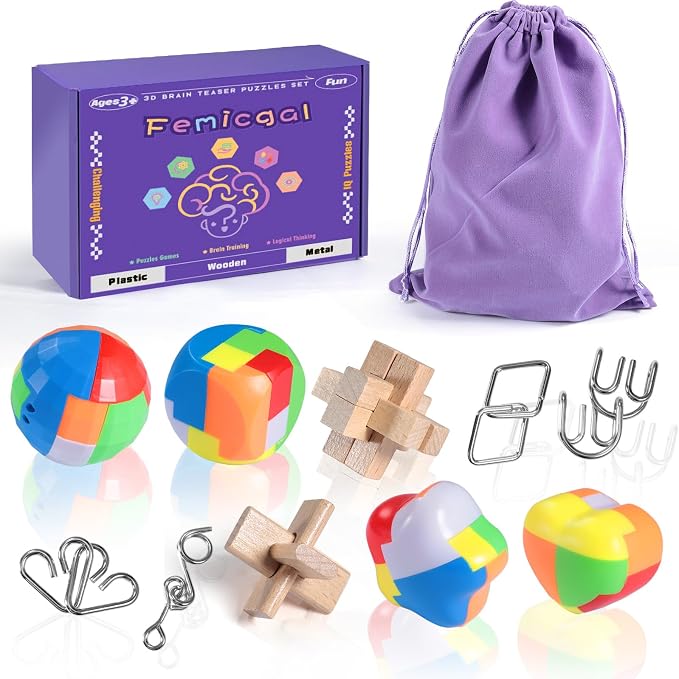 Brain Teaser Puzzles for Adults and Kids, 3D Wooden Plastic Metal Puzzle by HOME