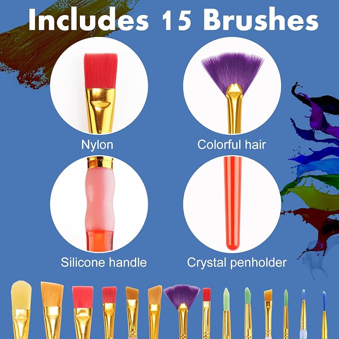 15Pcs Paint Brushes Value Pack, Includes 15 Different Types of Brushes - Image 2