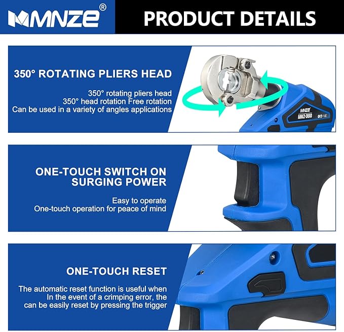 Electric Hydraulic Cable Lug Crimping Tool Range 8 AWG-600 MCM Rechargeable Crimper 6 Ton Electrical Terminal Cable Wire Fiber Crimper Kit with 12 Dies