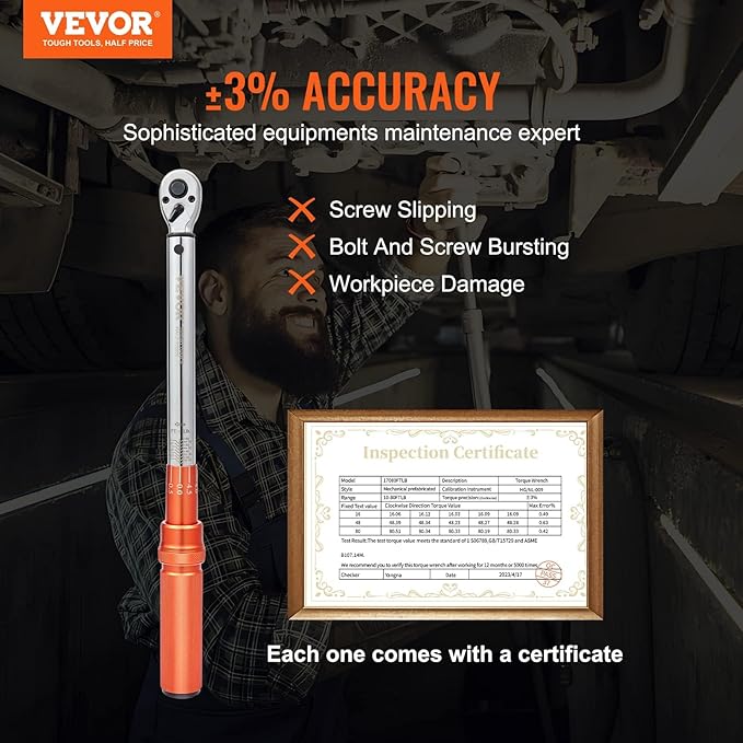 VEVOR Torque Wrench, 3/8-inch Drive Click Torque Wrench 10-80ft.lb/14-110n.m, Dual-Direction Adjustable Torque Wrench Set, Mechanical Dual Range Scales Torque Wrench Kit with Adapters Extension Rod