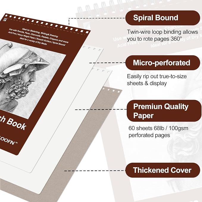 10 Pack Sketch Book, 8.5x11 Inch Top Spiral Sketchbook 60 Sheets Each, - Image 3