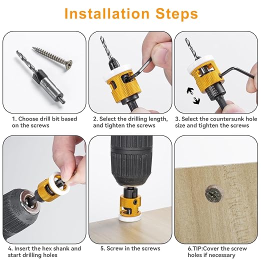 Countersink Drill Bit Set for Wood,17 PCS Counter Sink Drill Bit with 15PCS HSS Tapered Drill Bits and 1/4" Hex Shank Quick Change for Woodworking with Storage Box