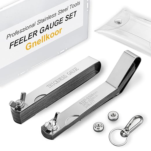 Stainless Steel Feeler Gauge Set, 2PCS 32 Blades Feeler Gauge & 16 Blades Offset Thickness Gauge with Standard SAE and Metric Dual-Marked, Filler Gauge Set for Measuring Spark Plug Valve Gap