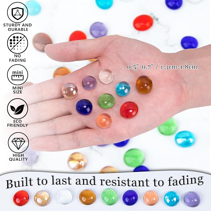 1LB Mini Glass Gems, Mixed Colour Mancala Stones Flat Bottom Marble Beads - Image 5