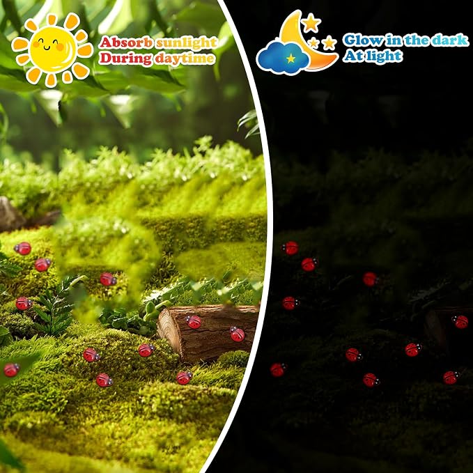 120PCS Mini Luminous Ladybug, Tiny Resin Ladybug Miniature Figurines, Glow in - Image 3
