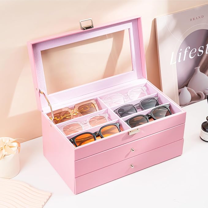 ProCase 3-layer Sunglasses Storage Organizer, 18 Slots Leather Sunglass Box - Image 2