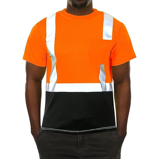 sesafety Hi Visibility Shirts for Men, Safety Shirts with Reflective Strips Class 2, Hi Vis Construction Work Shirt with Pocket Orange 5XL