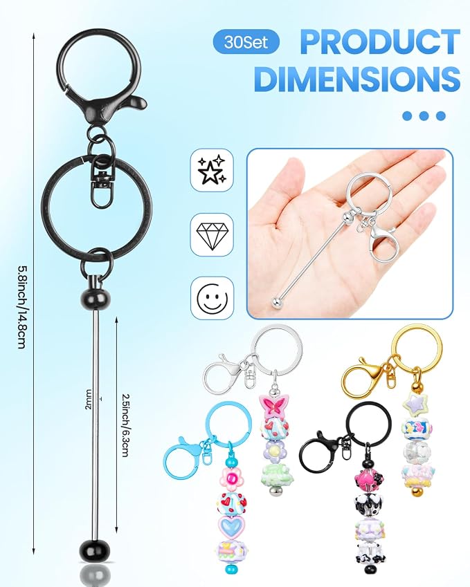 RQAYE 30pcs Beadable Keychains keychain bulk kit cute blank bead keychain strip - Image 2