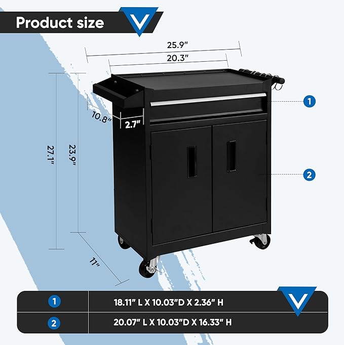Steelite Tool Chest with Wheels, Large 5-Drawer Tool Box Organizer, Lockable Wheels & Sliding Drawers & Detachable Top & Adjustable Shelf, Metal Rolling Tool Cart for Garage Workshop