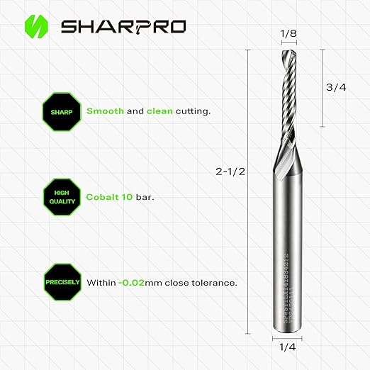 1/4 Inch Shank Single Flute (O Flute) Cutter Carbide Spiral Router 1/8 Inch Cutting Diameter Carbide Single Flute CNC Router Bit, Ideal for Aluminum, Plastic, Acrylic, Wood, MDF and PVC