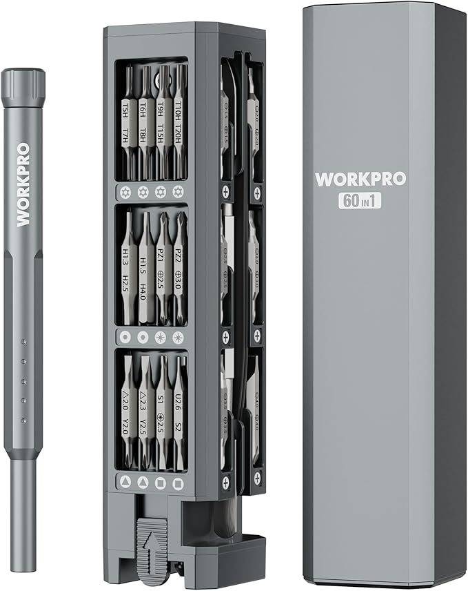 WORKPRO 60-in-1 Precision Screwdriver Set with Pop-up Magnetic Case, Well-organized CRV Small Screwdrivers, 360°Spin Mini Screw Driver Kit for Electronics, Phone, Computer, PC, Watch, Eyeglass