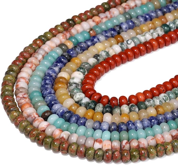 Songxi 5x8mm Natural Green Sesame Jasper Stone Rondelle Beads, Gemstone - Image 8