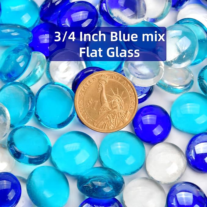 5LB Blue Mix Flat Glass Marbles - Image 2