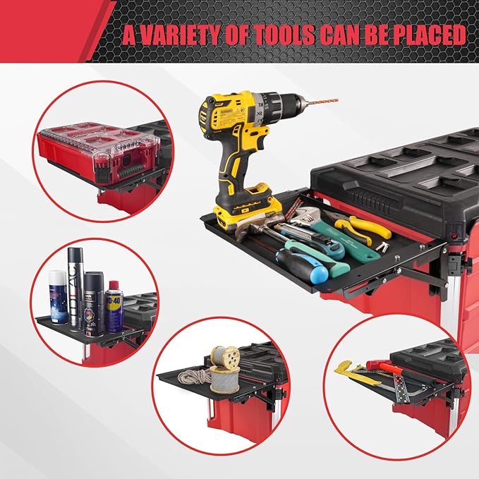 Folding Magnetic Side Table Compatible with Milwaukee Packout Toolbox – No-Drill Packout Accessories & Organizer with Magnetic Tool Tray