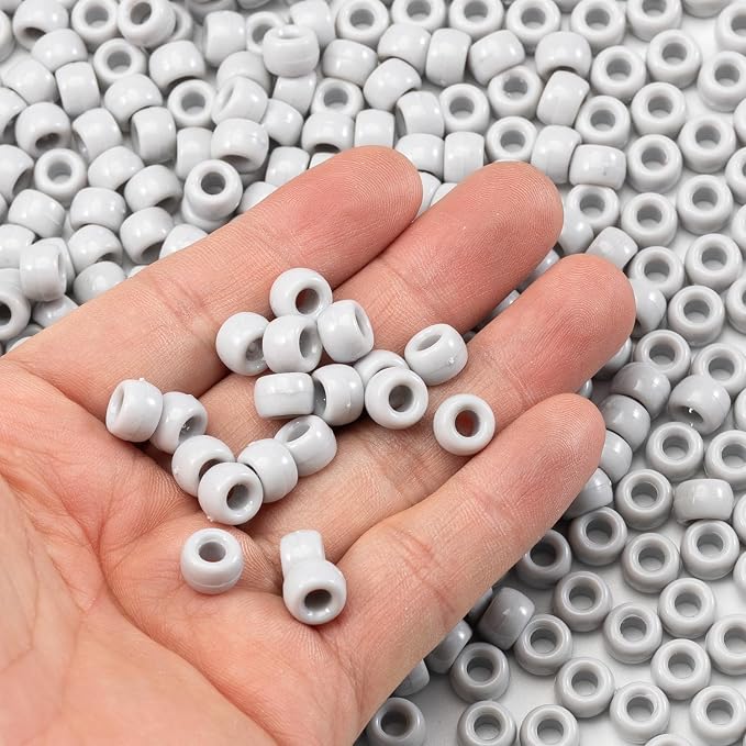 Gxueshan 1000 Pcs Acrylic Pony Beads 6x9mm Gray Bulk Plastic Beads - Image 3