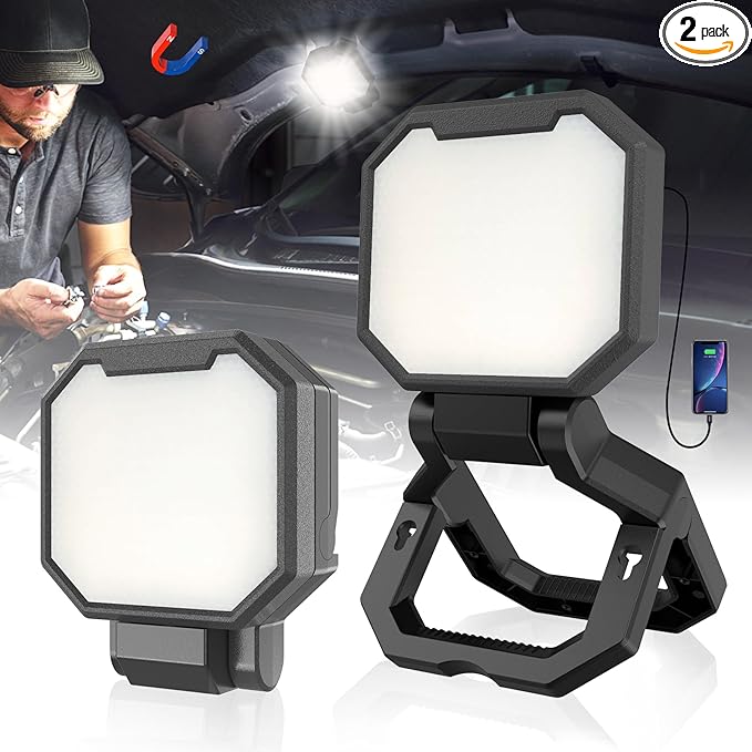 HYPERLITE Rechargeable Work Light 2pack 40W 4000Lumens, Hanging Hook Folding Bracket, Magnetic Work Light Job Site Lighting for Car Repairing, Camping, Working, and Hurricane