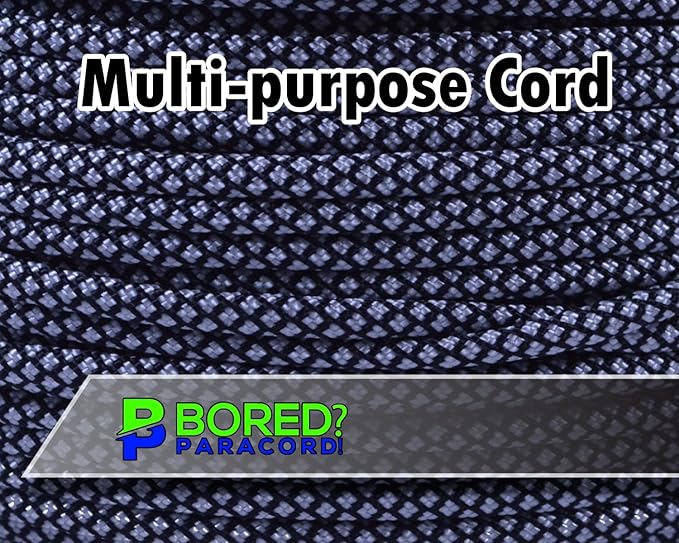 BORED? PARACORD! 550 lb Paracord - Ideal for Crafting, Camping, DIY Projects, Active & Military Outdoors - Strong Survival Rope - Tactical Parachute Cord Type III - Silver Diamonds 100 Feet