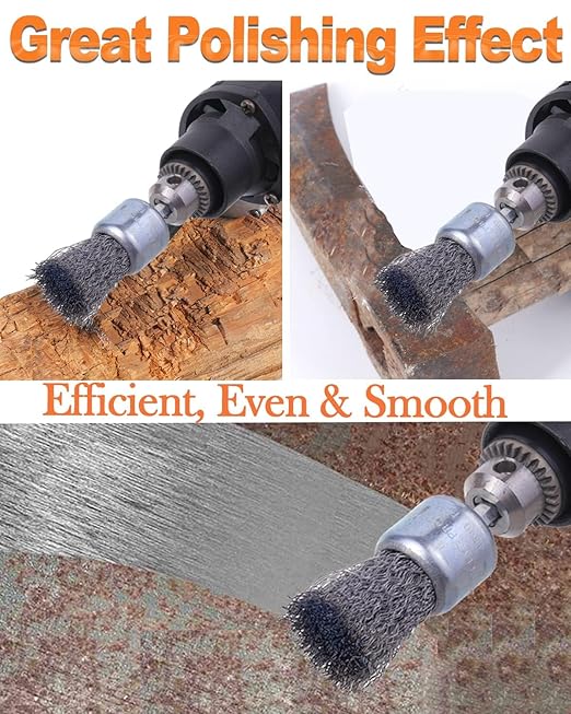 Rocaris 30 Pack Carbon Steel Wire Wheel Brush with 1/4-Inch Hex Shank, Pen Brush, for Rust Removal, Corrosion and Scrub Surfaces, 3 Sizes