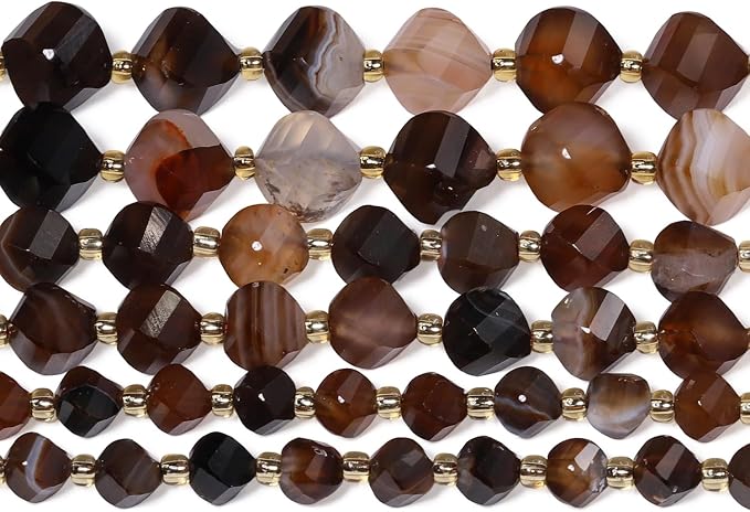 34pcs Natural Brown Striped Agate Stone Beads - Image 7