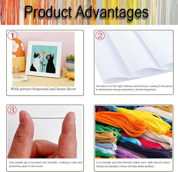 Tiwabb Cat Cross Stitch Kits for Adults Beginner, Stamped Cross Stitch Kits - Image 4