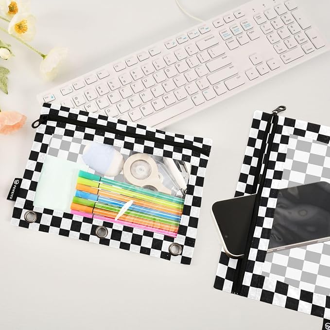 Black White Checkered Pattern Pencil Pouch - Image 5