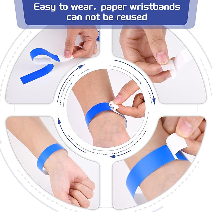 2000 Pcs Paper Wristbands for Events Waterproof Neon Blue Wrist Bands Adhesive Concert Identification Wristbands Hand Bands for Events(Blue)
