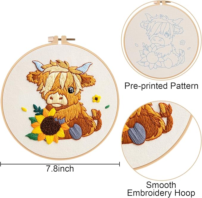 Nuberlic Highland Cow Embroidery Kit 3 Pack Embroidery Kits - Image 5