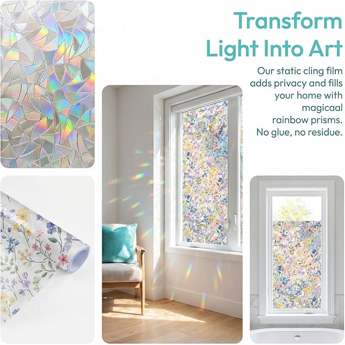 Rainbow Window Film, Static Cling Decorative Window Sticker, Non-Adhesive - Image 4