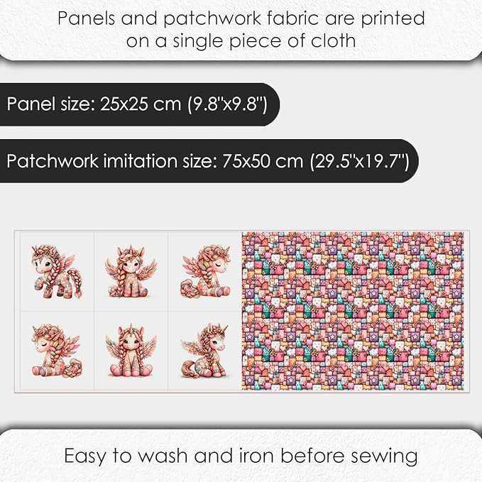 Unicorn Patchwork Cotton Fabric Panel – 6 Designs + Bonus Patchwork Sheet - Image 4