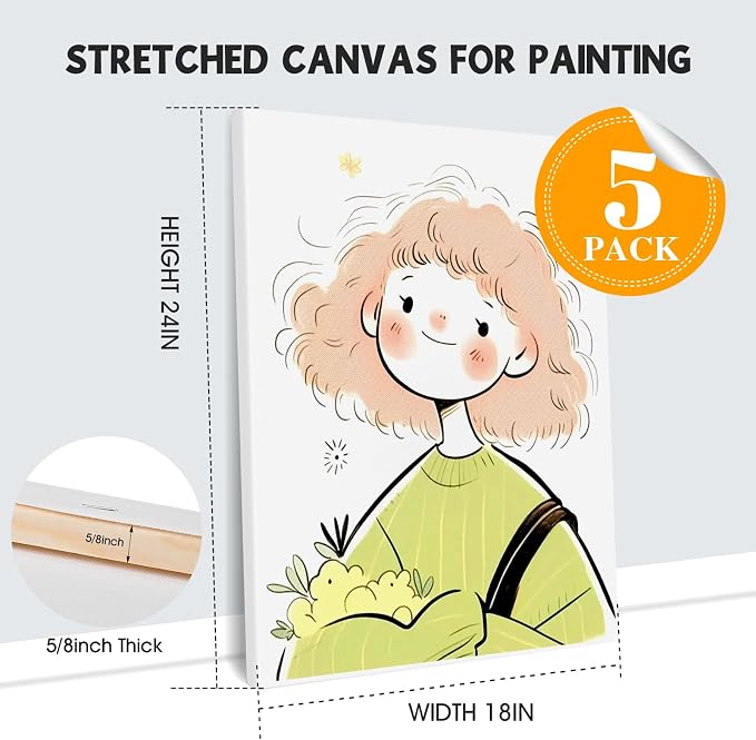 ESRICH Stretched Canvas for Painting 18x24 Inch, Primed Acid-Free Cotton Blank - Image 2