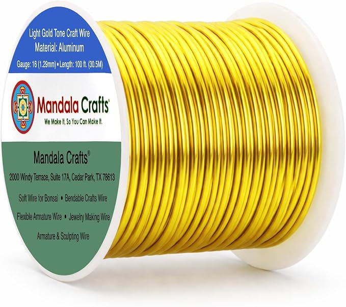 Mandala Crafts 16 Gauge Light Gold Tone Anodized Aluminum Craft Wire 100 FT | by MandalaCrafts