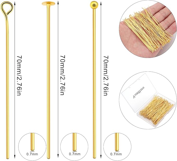 210 Pcs 70mm/2.76 Inch 21 Gauge Head Pins - Image 2