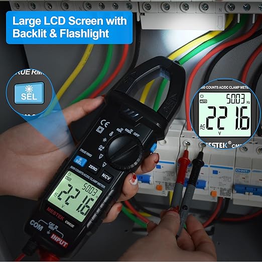 MESTEK Digital Clamp Meter Multimeter TRMS 6000 Counts Voltage Tester Amp Volt Meter, Auto-Ranging Voltmeter Measures NCV AC DC Current Voltage Resistance Capacitance Temperature Diodes Continuity