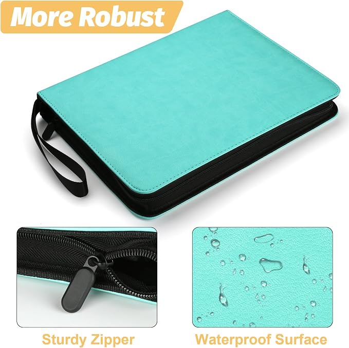 GERMUN 3 Ring 9 Pocket Zipper Card Binder, 720 Double Sided Standard PU Trading - Image 4