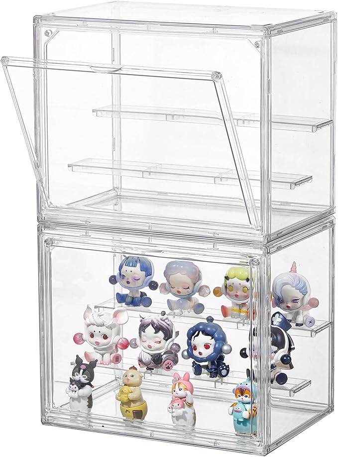 Clear Acrylic Display Case, 2 Pack 3 Tier Adjustable Display Box Stand by SANKEUHomeStorage