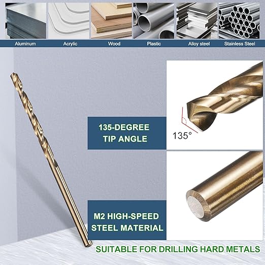METALLIXITY Drill Bit (#31) 12Pcs, M2 High-Speed Steel Micro Number Bits Spiral Flute 135°Point Tip Gold Finish for Stainless Steel Iron Copper Aluminum Hard Metal