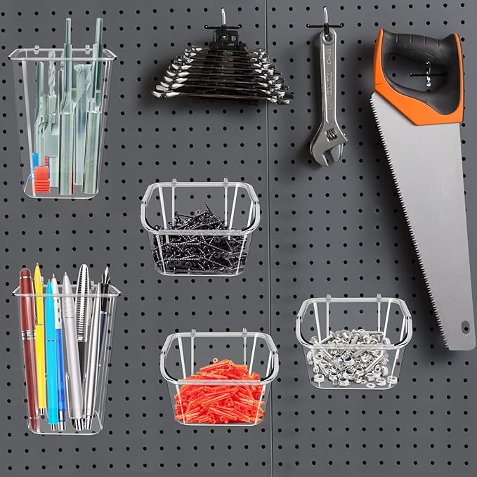 248PCS Pegboard Accessories Organizer Kit,1/8 and 1/4 inch Pegboard Hooks Assortment, Pegboard Bins, Metal Hooks for Hanging Storage (Transparent)