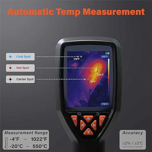 Handheld Thermal Camera, 320x240 Super Resolution, Mini Thermal Imager with -4°F~1022°F, 25 Hz, 120x90 IR Resolution Infrared Imager with PC Analysis for Home Inspection HVAC Maintenance