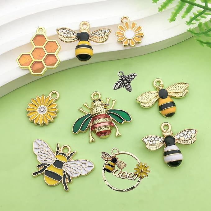 WOCRAFT 120pc Assorted Enamel Bracelet Honeycomb Bee Charms - Image 3