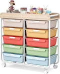10 Drawers Rolling Cart with Wooden Tabletop, Utility Storage Cart with Wheels by APEXCHASER