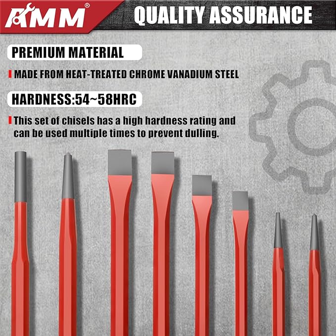 AMM 28 PCS Heavy Duty Punch and Chisel Set, Including Taper Punch, Cold Chisels, Pin Punch and Center Punch, Cr-V, Ideal for Working with Wood, Metal, Automotive, Sculpture, etc