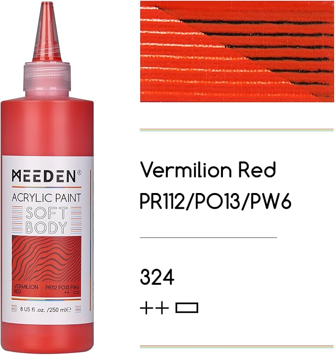 MEEDEN Soft Body Acrylic Paint: Vermilion Hue Matte Finish - 250ml/8.45oz Bulk - Image 2