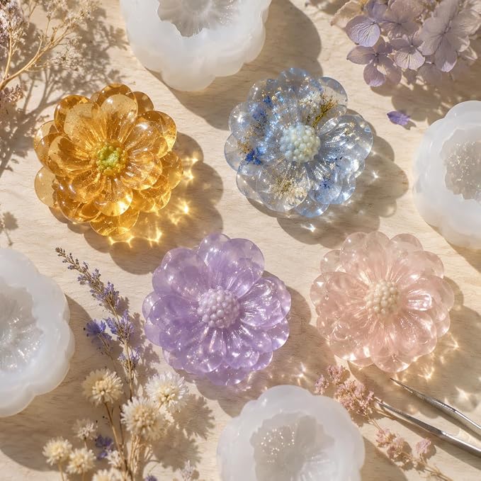 4 Pack 3D Flower Silicone Molds, DIY Candle Soap Making Cake Decorating | - Image 5