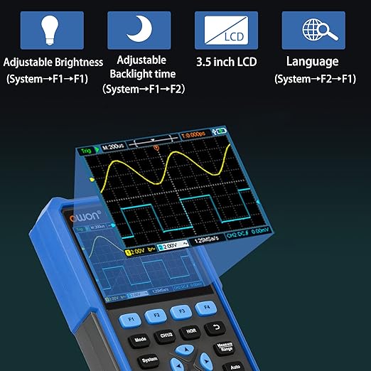 HDS242S Oscilloscope, 2 in 1 Dual Channel 40MHz Bandwidth Handheld Oscilloscope Multiumeter with Waveform Generator for Automatic Measurements, Electronic Measurement 3.5 inch LCD