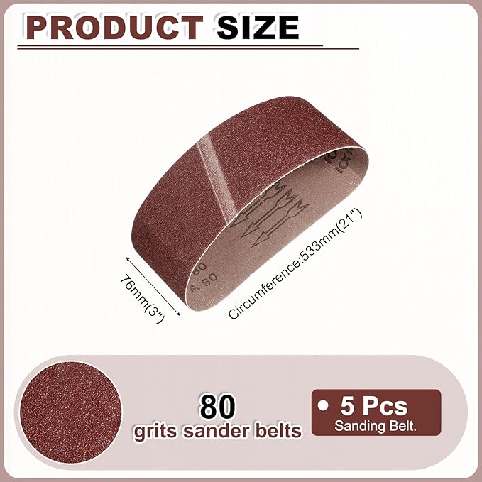 HARFINGTON 3 x 21 Inch Sanding Belts, 10 Pcs 80 Grits Aluminum Oxide Belt Sander Abrasive File Belt for Woodworking, Metal Polishing, Knife Sharpener
