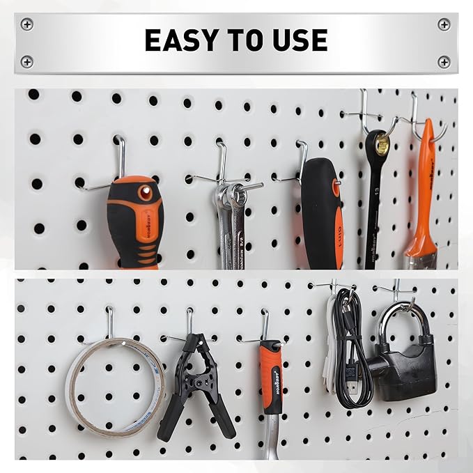 HORUSDY 100-Piece Pegboard Hook Locks & Retainers, Metal Pegboard Clips for 1/4” & 1/8” Peg Boards, Secure Display Hooks & Organizer for Garage, Workshop, Home Storage
