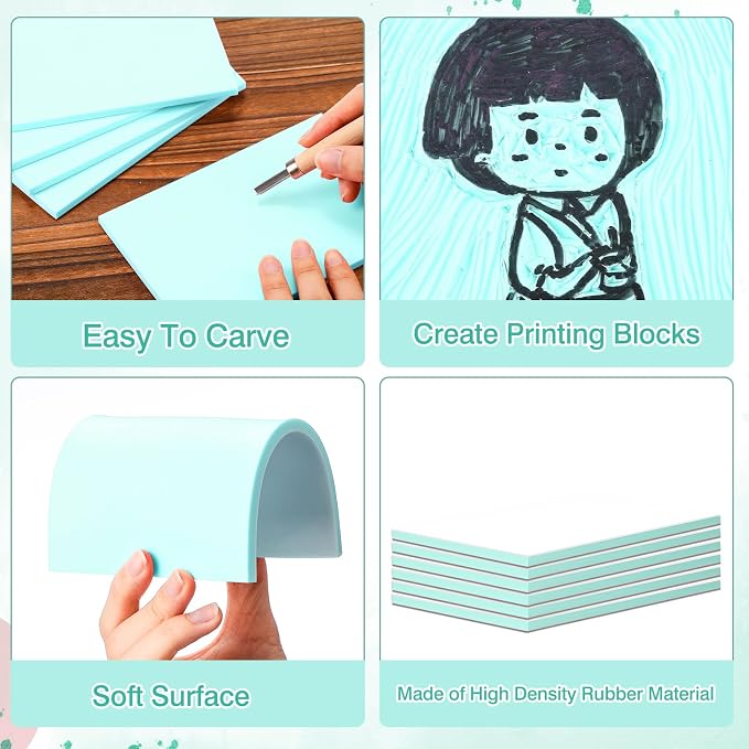 Frienda 30 Pack 4"x6" Rubber Stamp Carving Blocks Bulk Rubber Carving Linoleum - Image 3