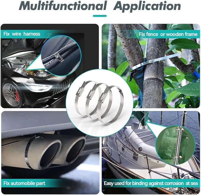 Metal Zip Ties 18 inch 316 Stainless Steel Locking Cable Marine Grade 250LB 450mm 100pcs Heavy Duty Exhaust Wrap Multi Purpose Binding for machinery, vehicles, farms, cables, pipes,Fence