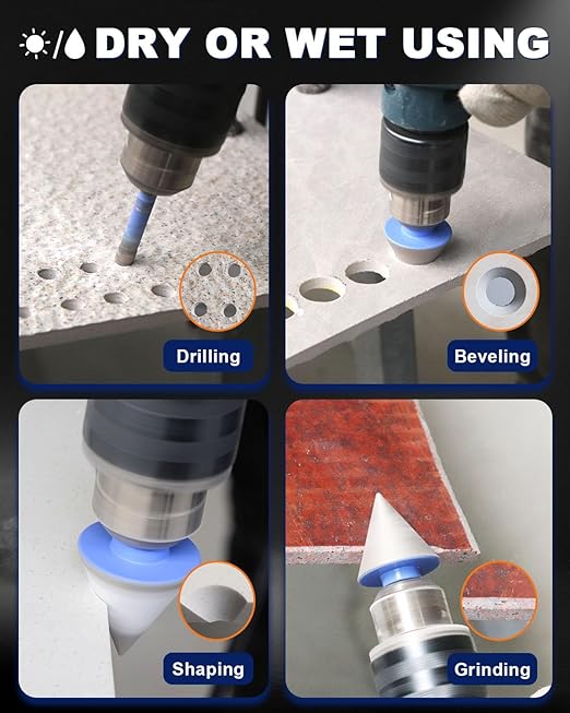 Diamond Tile Hole Saw Kit - 11Pcs 1/4'' X 2, 5/16'', 4/5'', 1'', 1-3/8'', 1-3/4'', 2'', 2-1/2'' Drill Bits, 1/4'' Carbide Drill Bit, 2'' Beveling Chamfer Bit for Porcelain Tile Ceramic Granite Marble